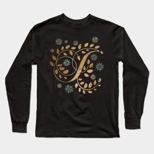 Luxury Golden Calligraphy Monogram with letter J Long Sleeve T-Shirt